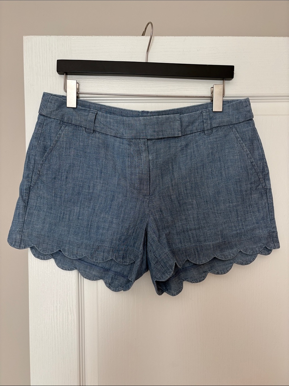 J. Crew Chambray Scalloped Hem Shorts - Light Blue
